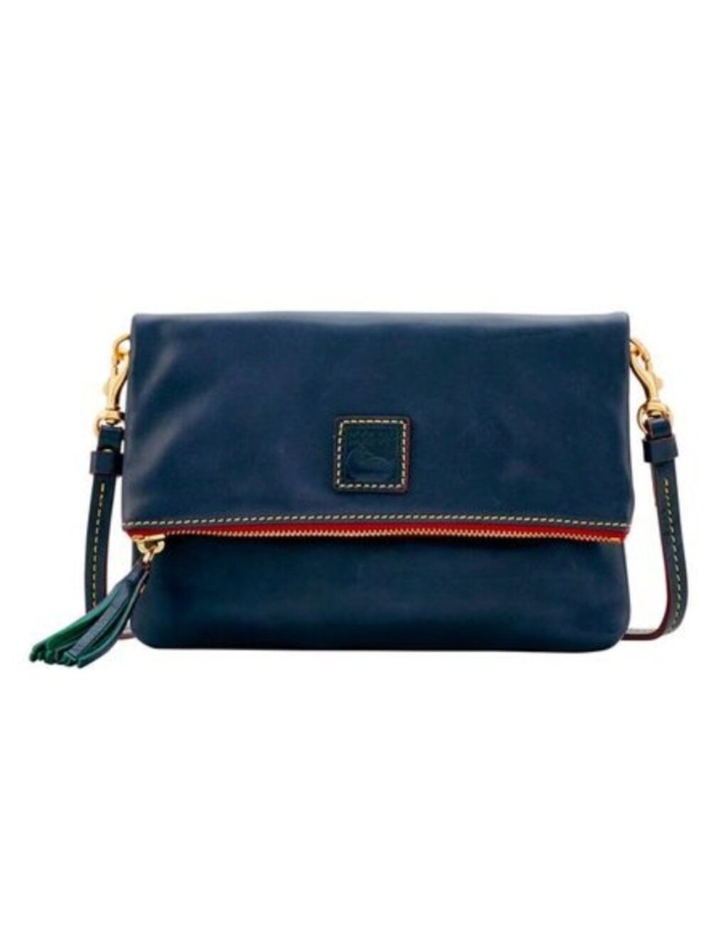 DOONEY & BOURKE Navy Blue Florentine Leather Foldover Zip Crossbody Bag